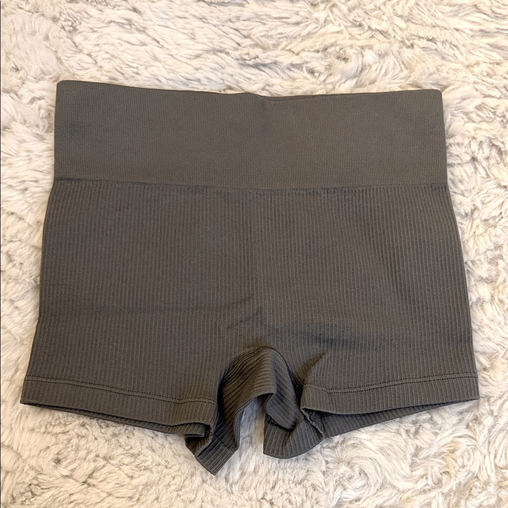 Amazon Women's High Waist Ribbed Shorts - Gray